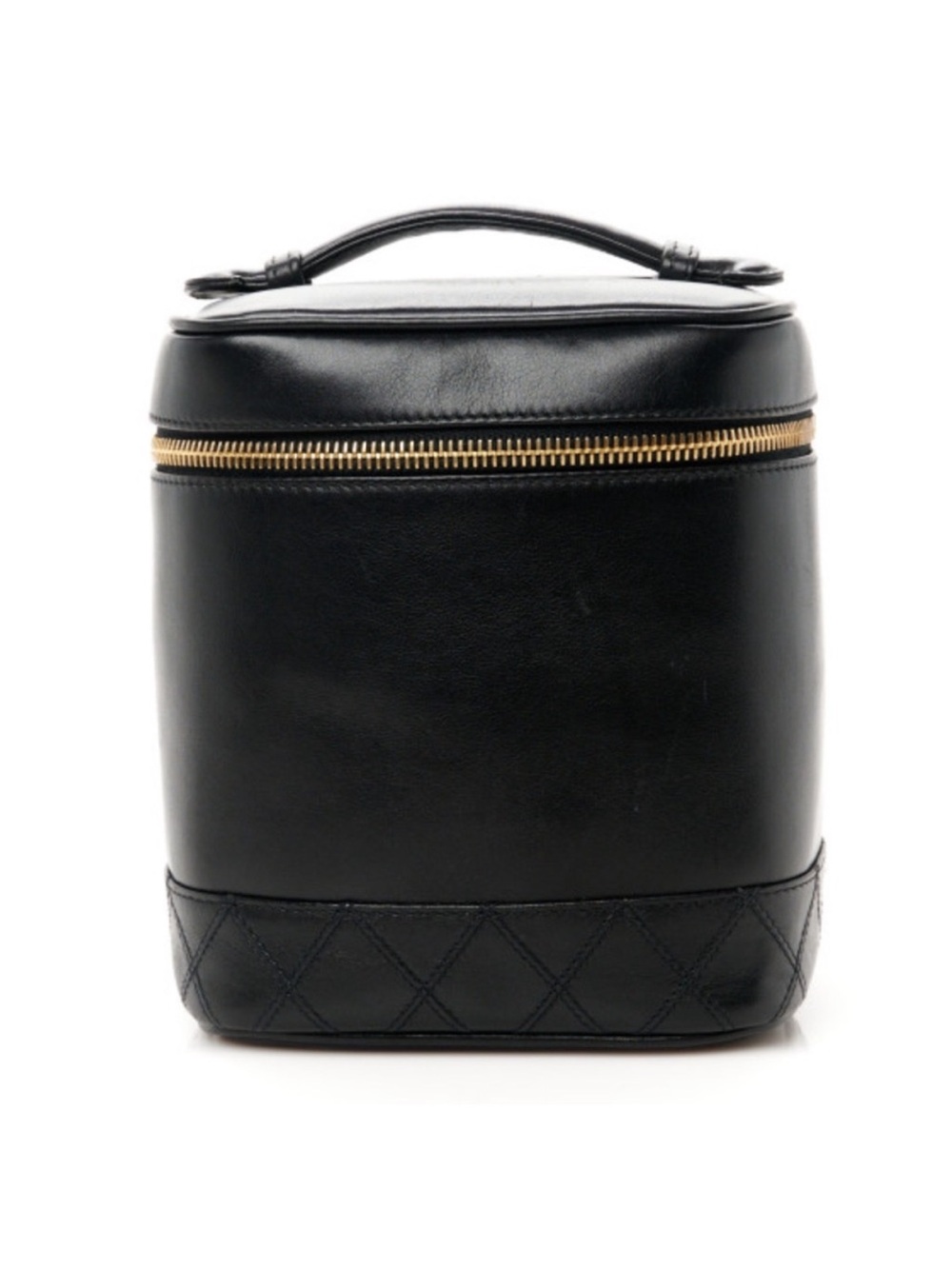 Chanel Vintage Calfskin Cosmetic Vanity Bag Black Gold